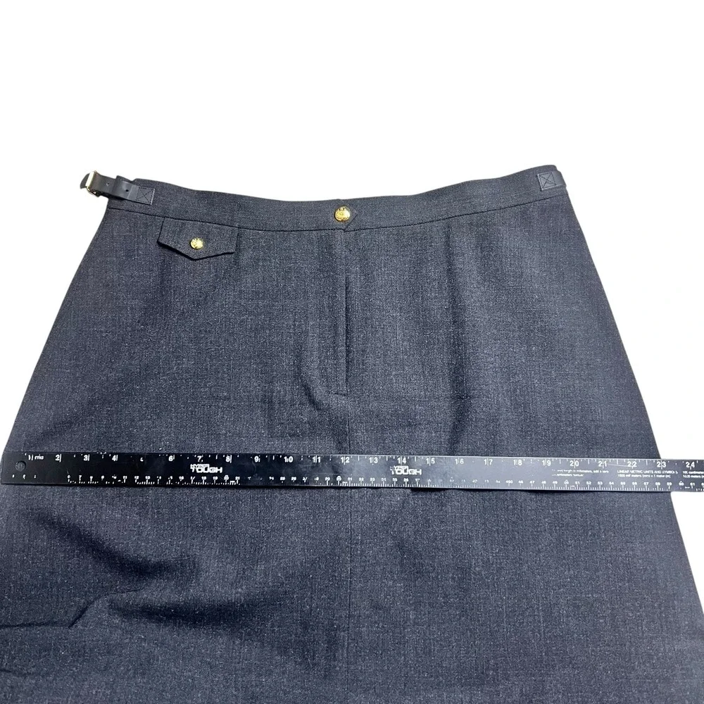 Lauren Ralph Lauren Gray Wool Blend Maxi Skirt Side Buckle Gold Button Size 14